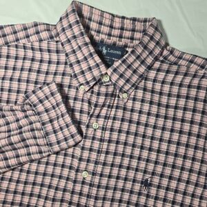 Vintage Ralph Lauren Mens Flannel Shirt XL Pink Plaid Blake Gingham Button L/S
